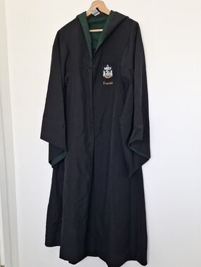 Kids Black Hooded Wizard Robe with Green Lining